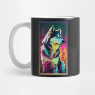 Husky Dog Vibrant Tropical Flower Tall Digital Oil Painting Portrait 2 Mug